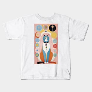 Hilma af Klint's Whimsical Cat Symphony: Abstract Harmony Kids T-Shirt